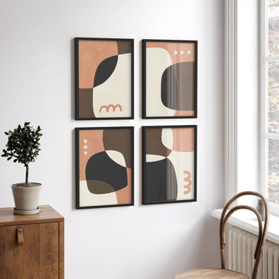 Multicolore, encadré, impression murale, ensemble de galerie, impression semi-circulaire des années 1960, formes abstraites multicolores décoratives pour salon, bureau, chambre à coucher