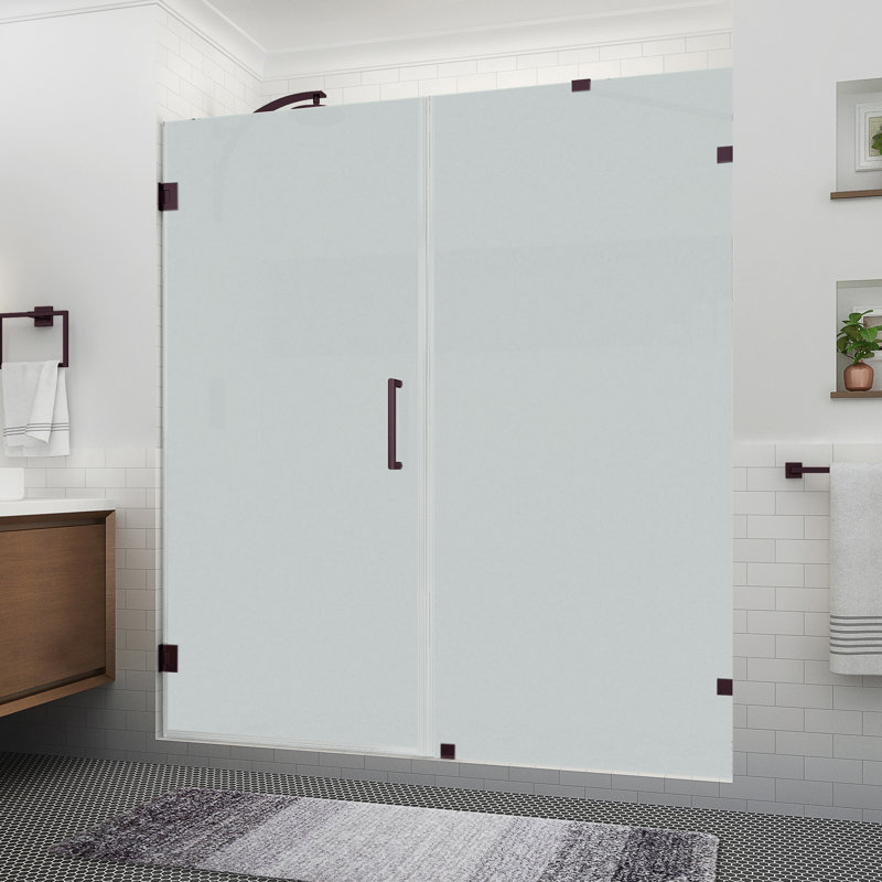 Porte de douche à charnière sans cadre avec verre givré ultra-lumineux Nautis XL l 72,25 po x H 80 po, Bronze
