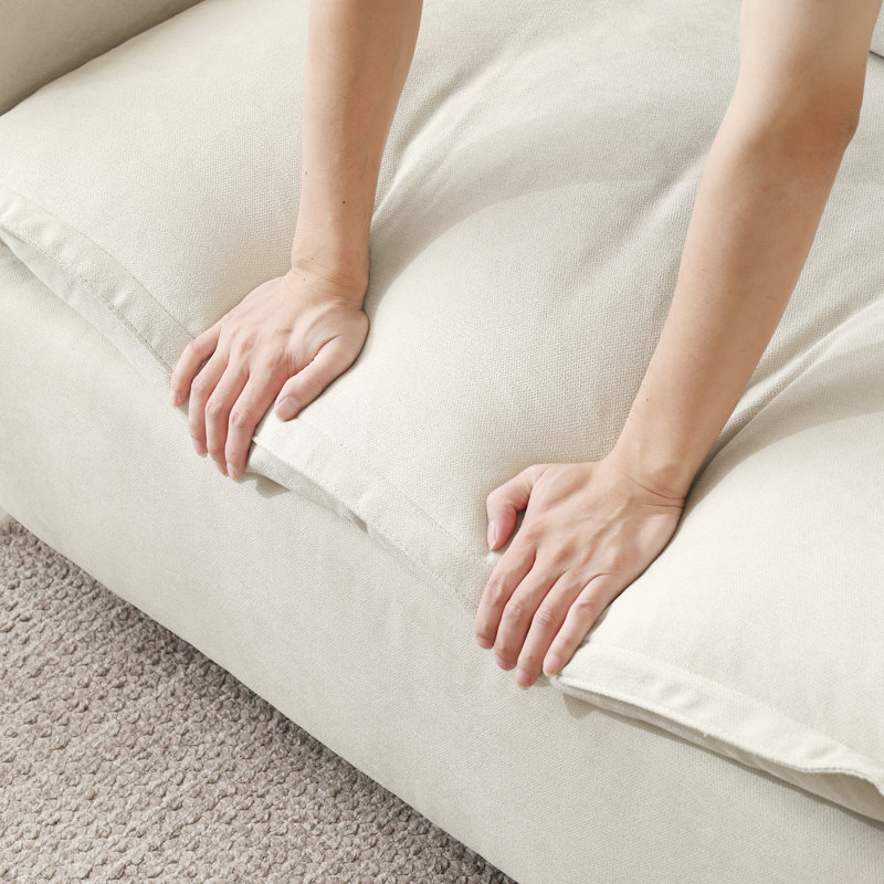 Chaise rembourrée sans accoudoirs en tissu de lin moderne, Beige