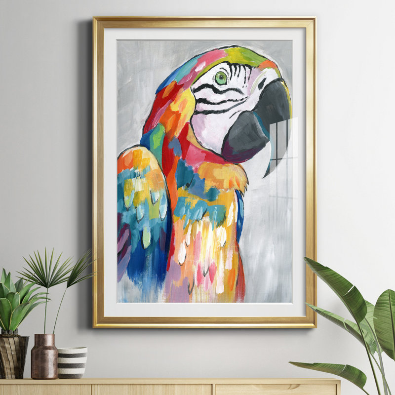 Vibrant Parrot - Cadre photo, reproduction d'art sur papier, Doré, H 26,5 po x l 36,5 po x P 1,5 po