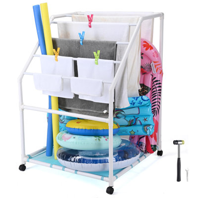 Yescom Freestanding Pool Towel Rack Outdoor, 7 Bar Storage PVC,Drying Laundry Rack for Beach Swimming Pool