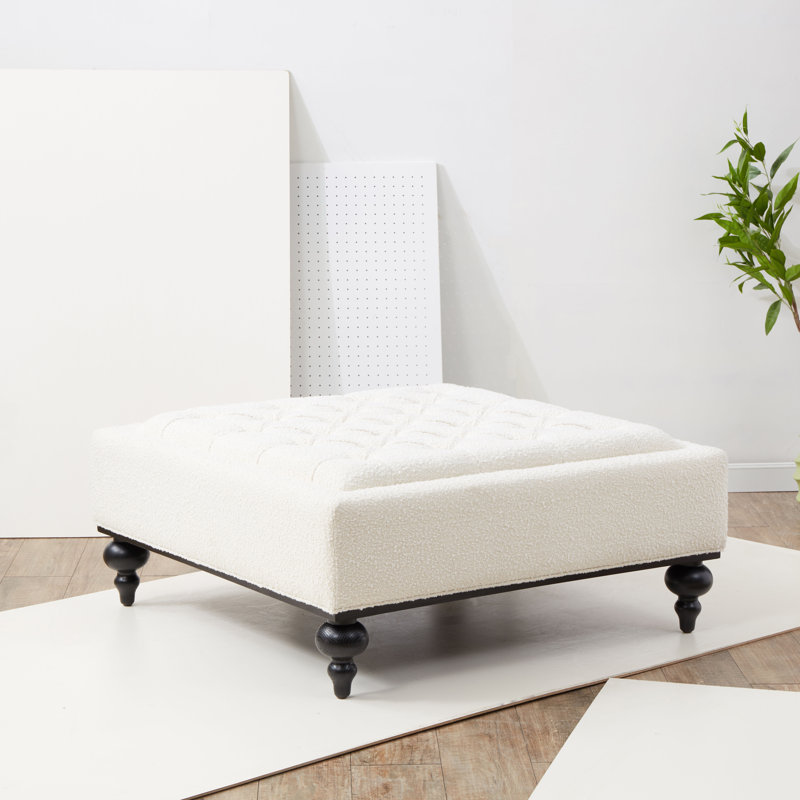 Repose-pieds carré standard en velours de 38,2 po Bunny, Ivoire ivoire, Black