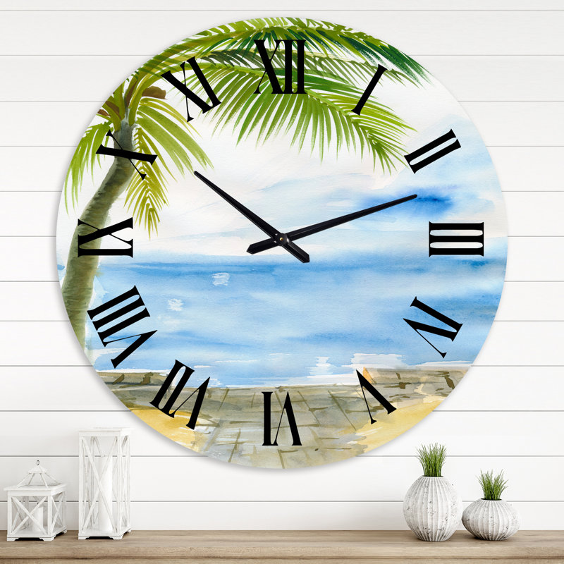 Palm Beach Resort At Dawn II - Nautical & Coastal wall clock, Large