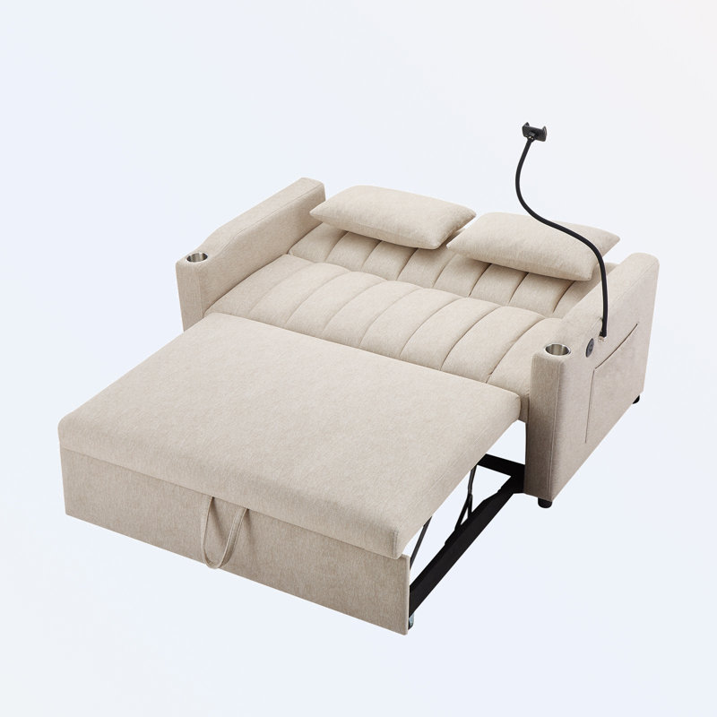 Causeuse avec accoudoirs carrés de 55,9 po, Mélange de polyester beige