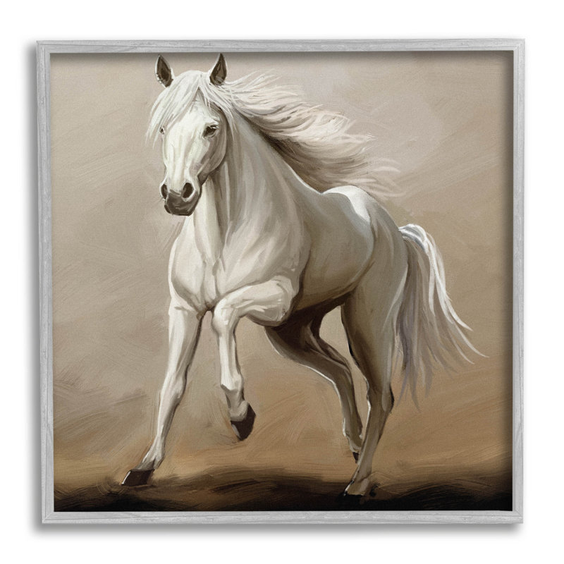 Cheval au galop, étalon blanc, estampe numérique par Ziwei Li, H 24 po x l 24 po x P 1,5 po