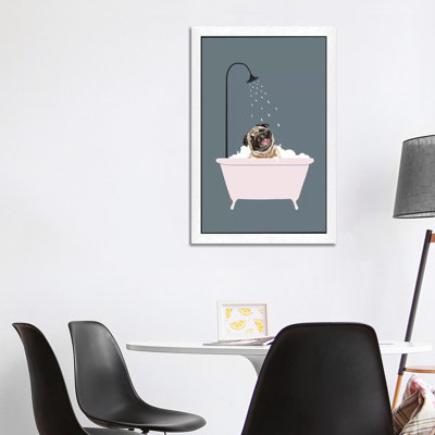 Laughing Pug Enjoying Bubble Bath by Big Nose Work - Single Picture Frame Print on Canvas