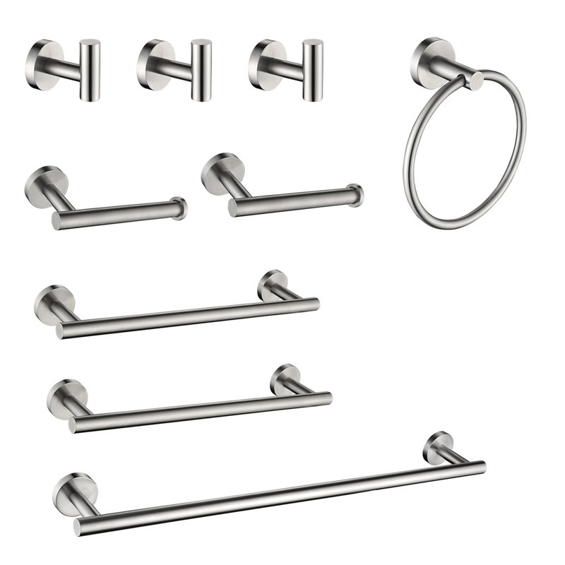 Porte-serviettes de salle de bain 9 pièces - Support mural en acier inoxydable nickel brossé élégant, facile à installer