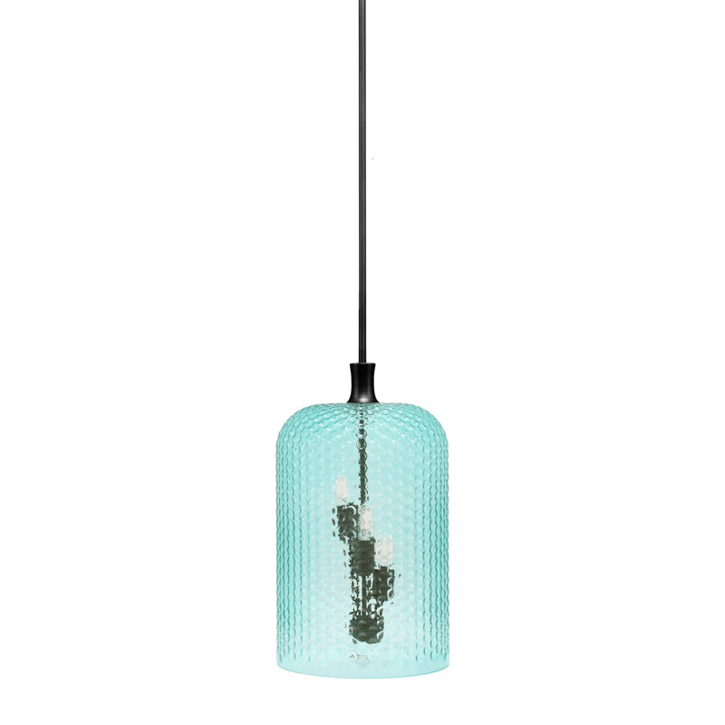 Stem Pendant 3 Light Cluster With Glass, Teal, Matte Black