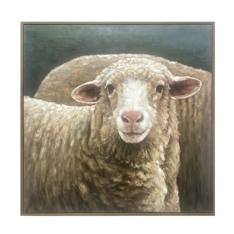 Curious Lamb Rustic Sheep Portrait Framed Canvas Wall Art