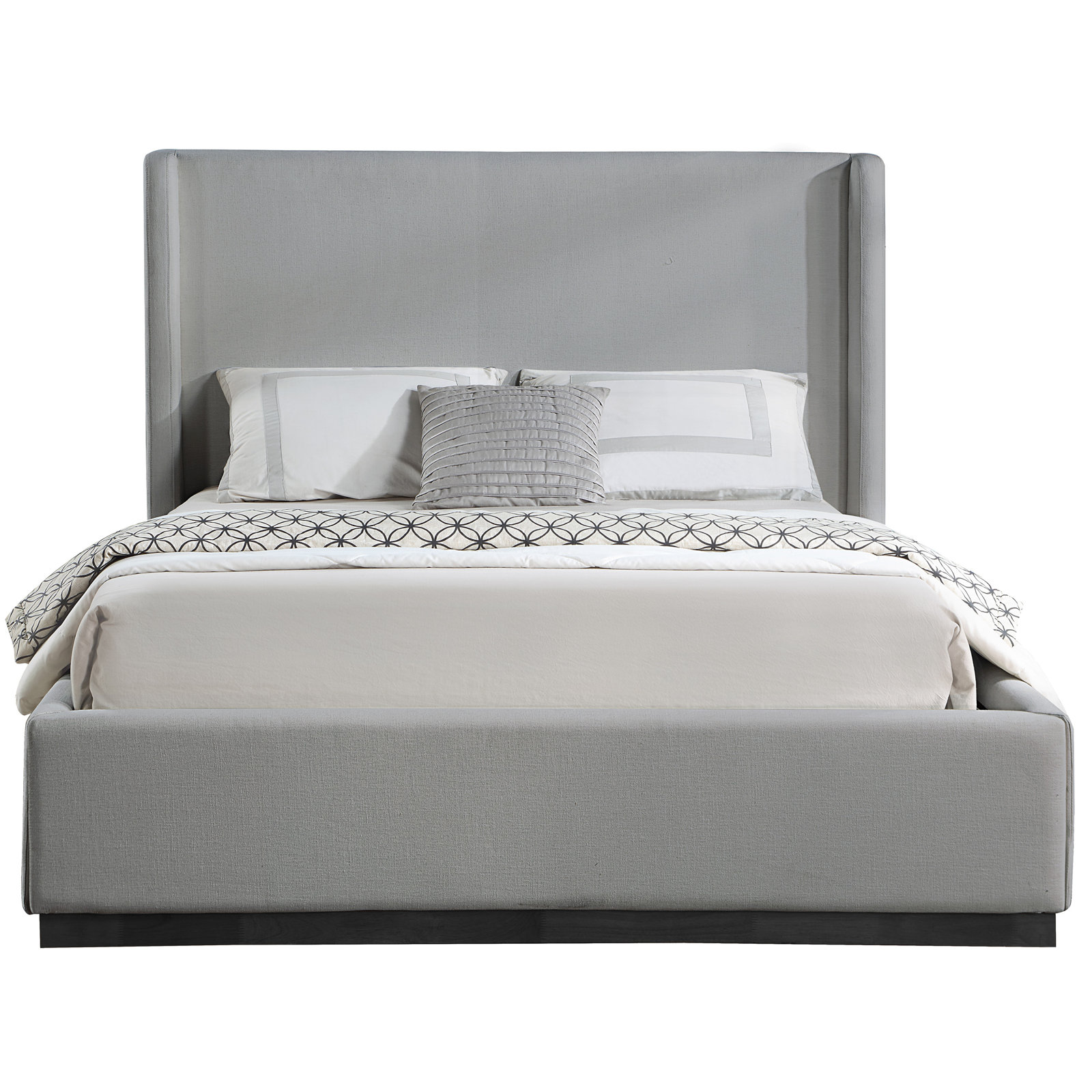 Earby Upholstered Panel Bed, Grey Linen Textured Fabric, Full / Double
