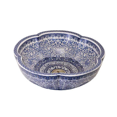 Vessel Bathroom Sink Flower Shape Design Porcelain Above Counter Sink for Bar and Cloakroom Chinese Vanity Bowl