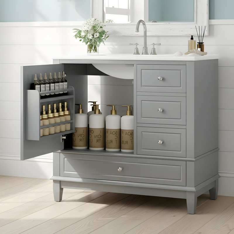 Multi-Size Drawer Bathroom Vanity Set, Gray/Silver