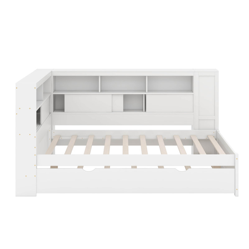 Twin Wood Daybed With Shelves And Trundle, White
