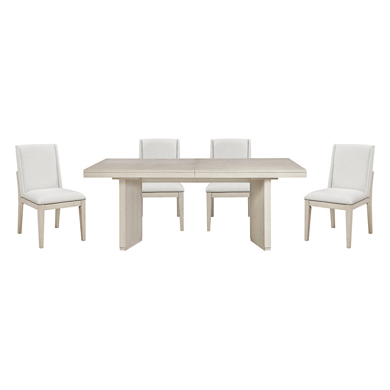 Magnifique table de salle à manger à finition blanche antique 5 pièces avec chaises rembourrées Classic