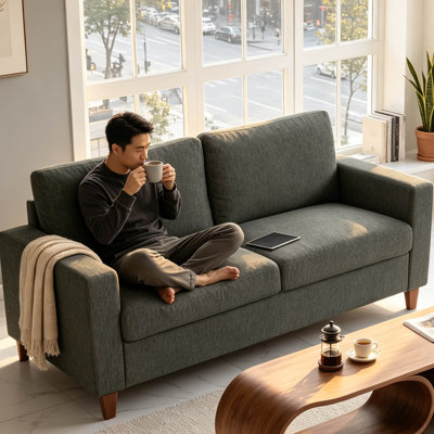 Causeuse moderne de 55,5 po de style Mid-Century avec coussins en mousse haute densité et pieds en bois amovibles, canapé compact à 2 places pour le salon en appartement