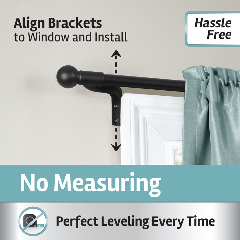 Adjustable Black Metal Curtain Rod with Round Finials