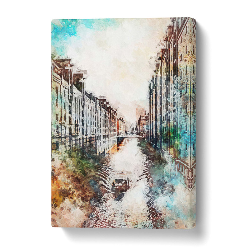 Canal Boat In Hamburg Germany In Abstract - Wrapped Canvas Painting, 76 cm H x 50 cm W