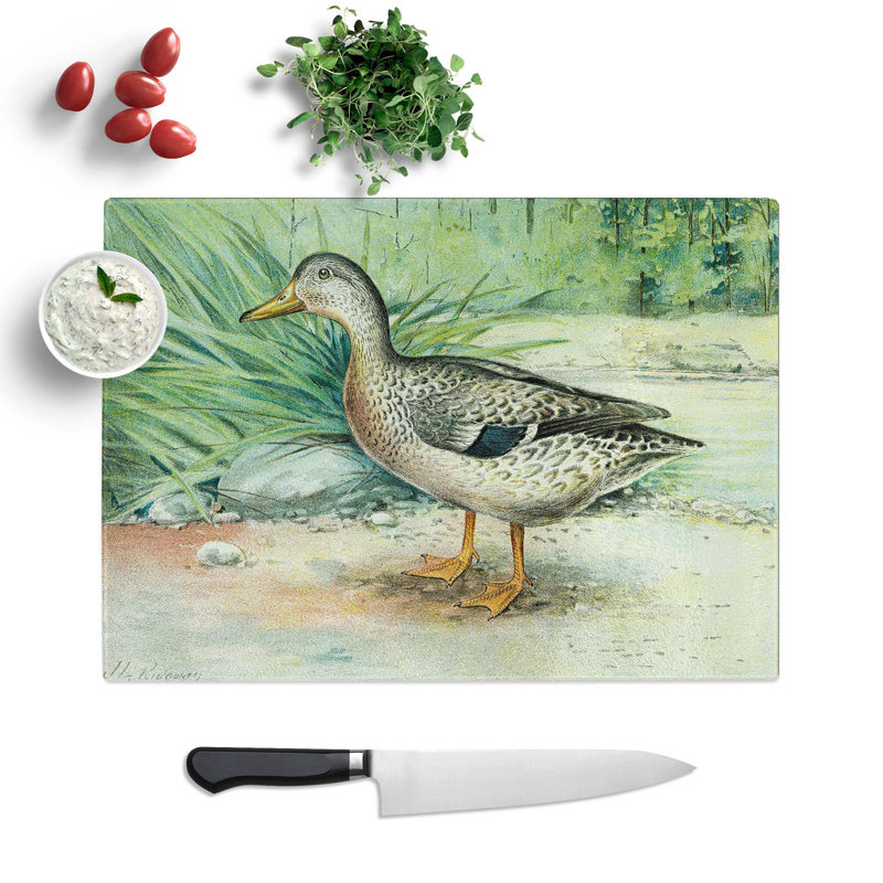 Tempered Glass a Mallard Duck Chopping Board, 39 cm W x 28.5 cm L