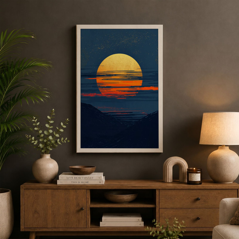 Sun Meets Water Minimalist - Wrapped Canvas, 24x16 - 61.0 x 40.6 cm, Ochre Border