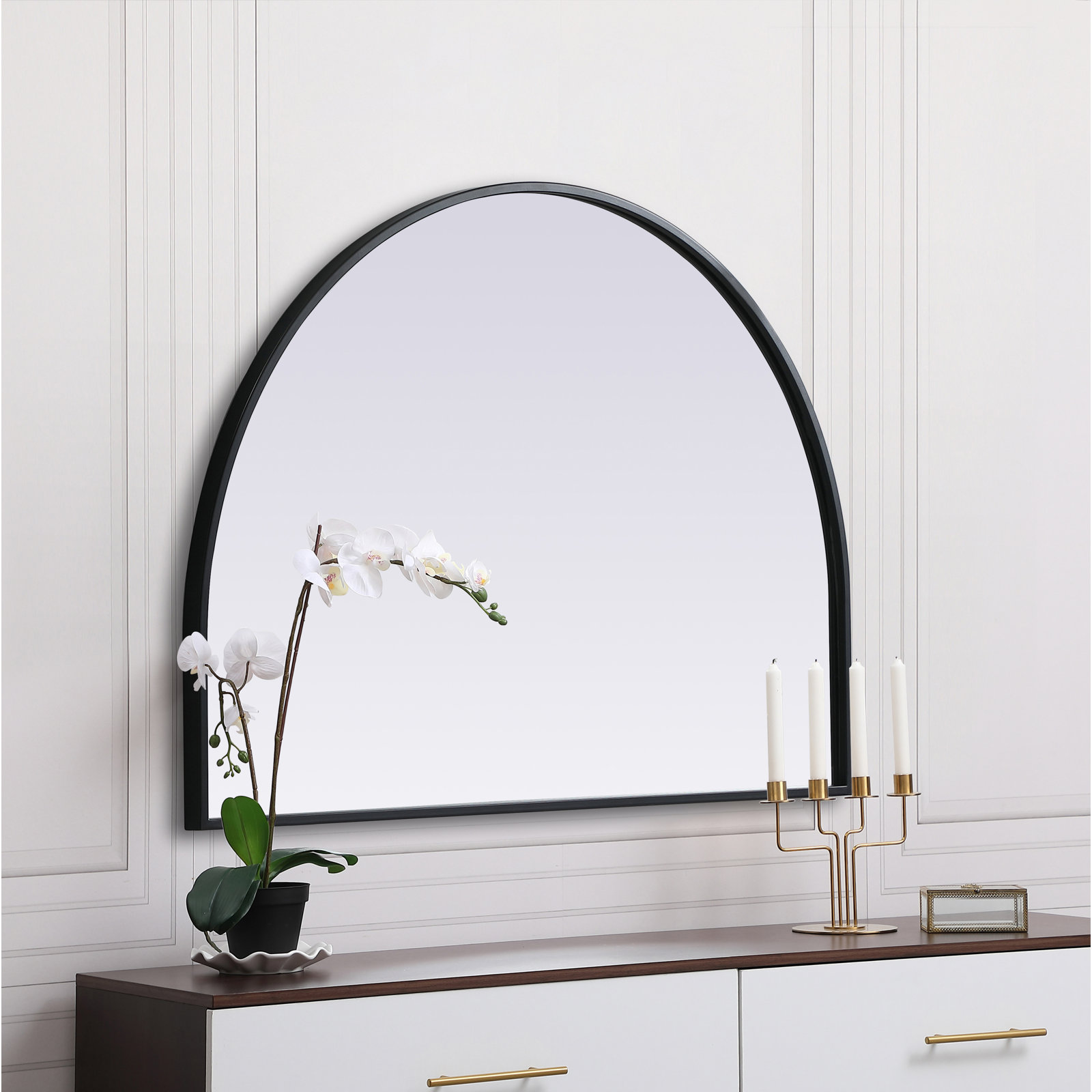Sabine Metal Arch Wall Mirror, Black, 24" x 33"