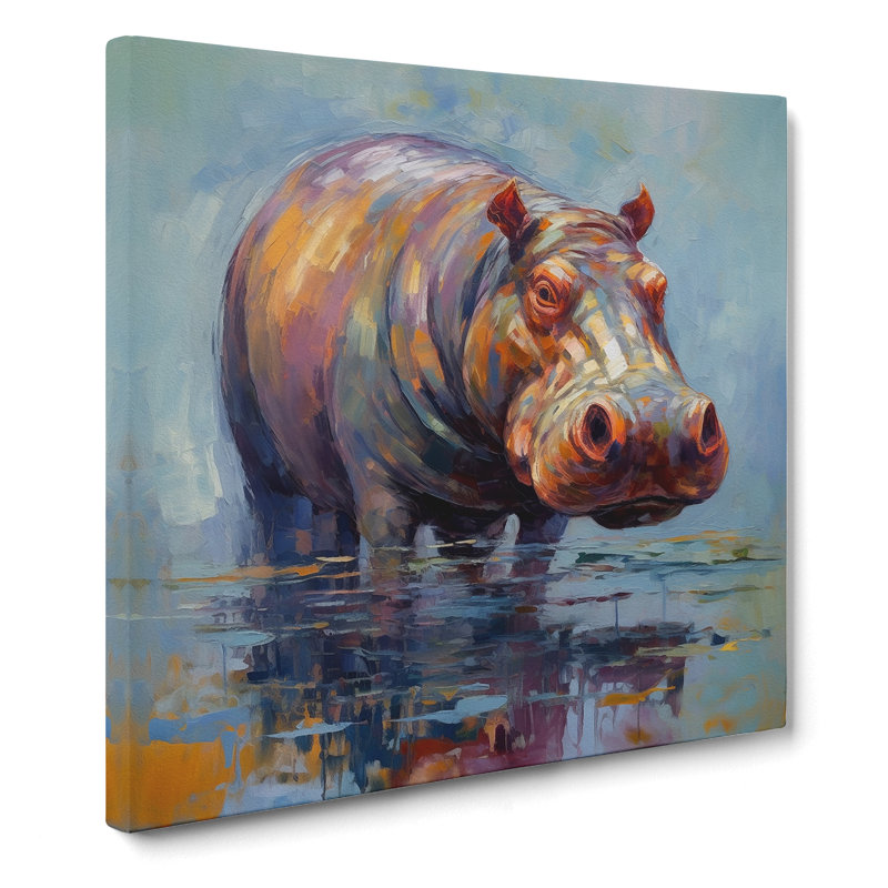 Hippo Post-Impressionism No.2 - Wrapped Canvas, 50cm H x 50cm W x 3cm D