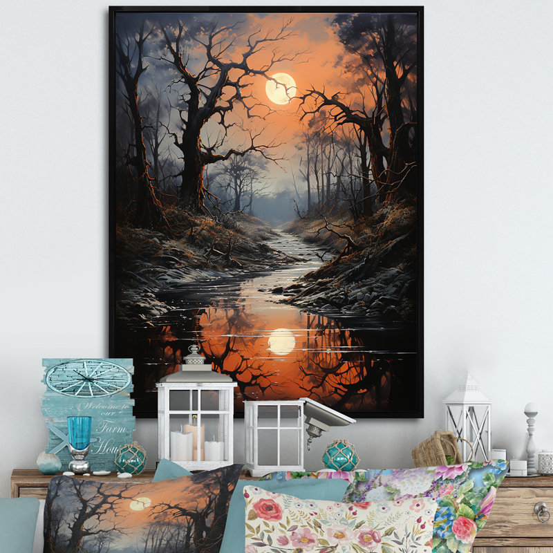 Moonlit Shadows In Winter I sur impression sur toile, Cadre flottant noir, H 20 po x l 12 po x P 1 po