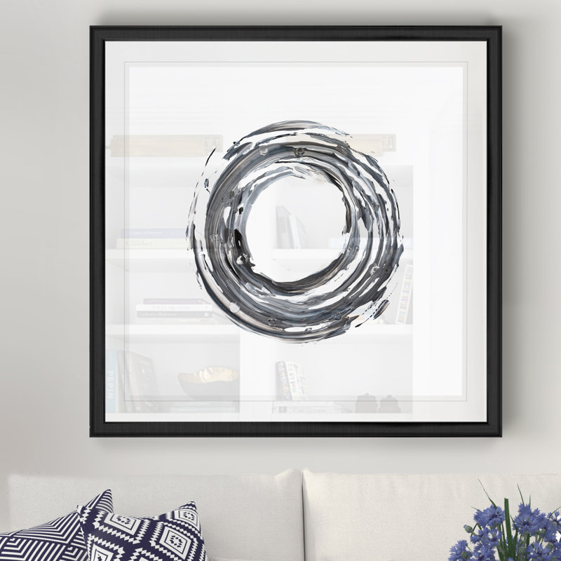 «E Encircle I», peinture sur toile, Cadre noir, H 18 po x l 18 po x P 1,5 po