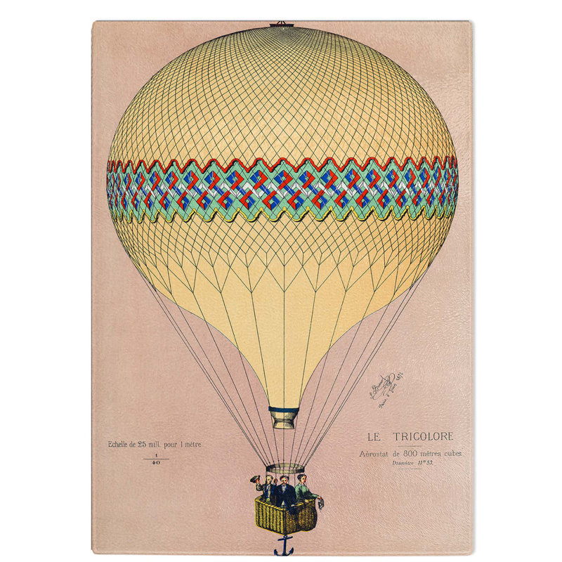 Tempered Glass Tri-Colour Hot Air Balloon in Paris Chopping Board, 28.5 cm W x 39 cm L