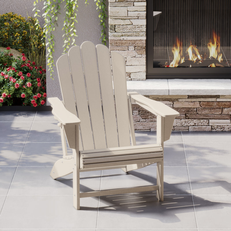 Chaise Adirondack en poly PEHD avec porte-gobelet Lucus, Beige