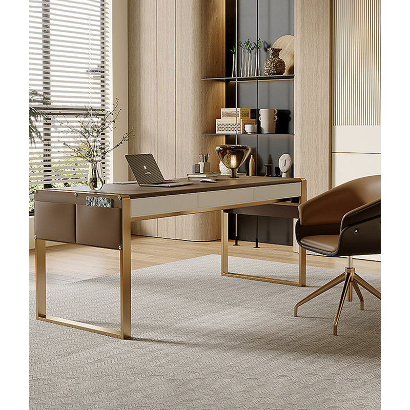 Bureau italien en cuir italien, H 29,53 po x l 47,24 po x P 23,62 po, Doré