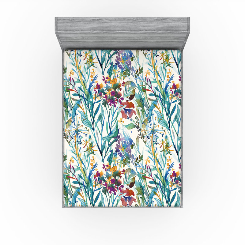 Drap-housse Ambesonne, Coquille d'œuf, écume de mer, indigo / floral, Drap-housse très grand californien