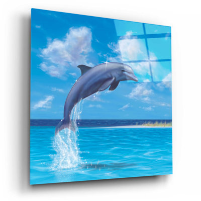 Dovecove 'Blue Water Dolphin' By Chris Dobrowolski, Acrylic Glass Wall Art, 12""X12 -  30EB58F06E2B40978E9B493134DF3C96