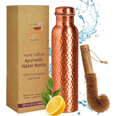 Bouteille d'eau en cuivre pur, 950 ml (32 oz), martelée, ayurvédique