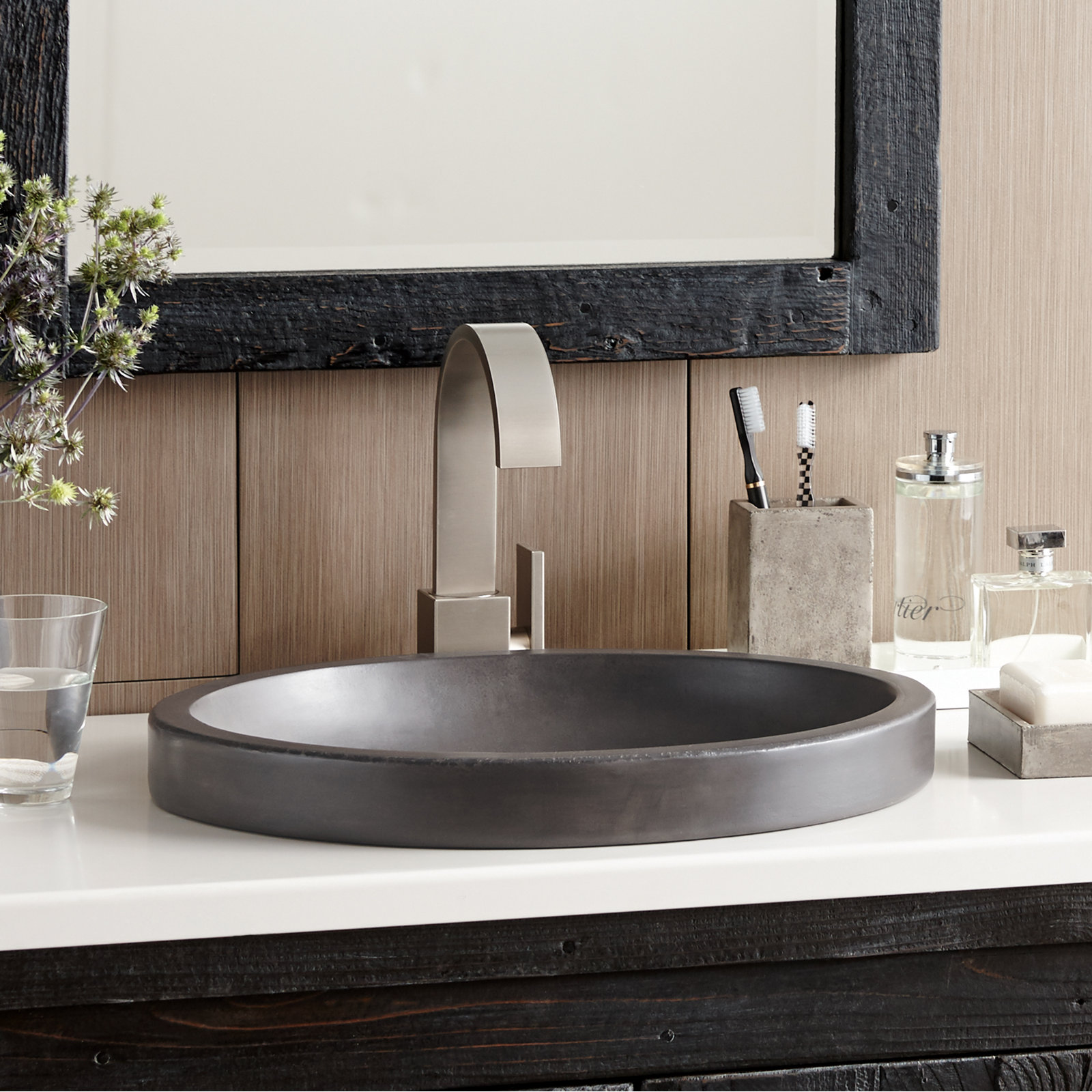 Tolosa NativeStone Concrete Oval Dual-Mount Bathroom Sink, Slate