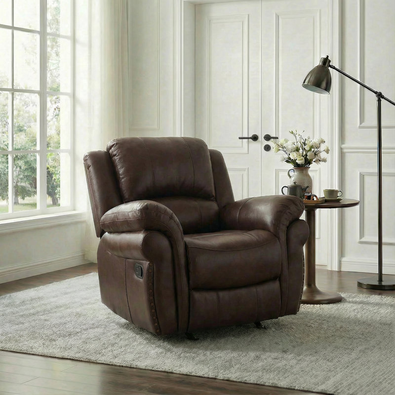 Rivet rétro 39 po - Fauteuil inclinable manuel garni, Brun
