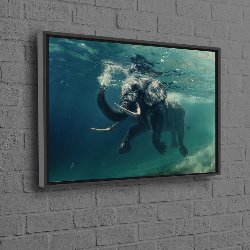 Personalized Modern Art Elephant Swimming Wall Hanging Canvas Decor Perfect as a Valentine's Day Gift For Him, 41" H x 94" W