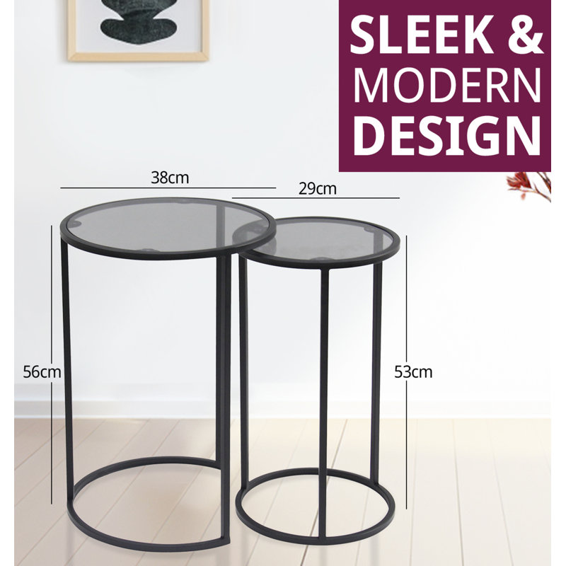 Blanton Glass Top Frame Nesting Tables, Grey/Black