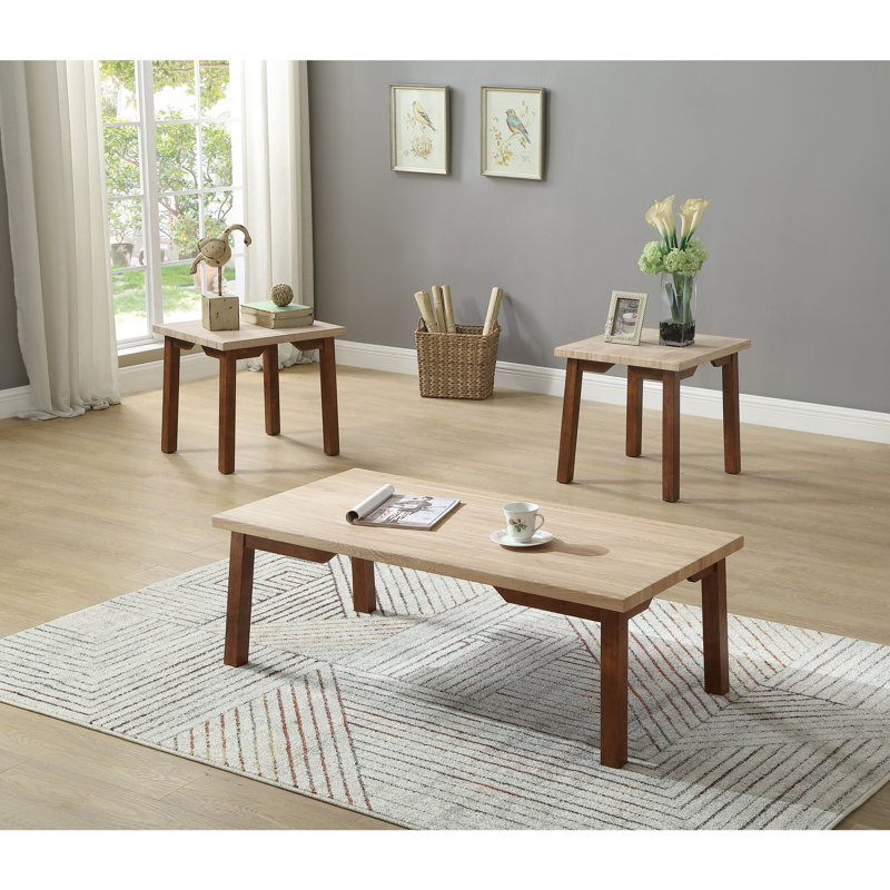 Ensemble de 3 tables basses et 2 tables de bout, Brun, Beige