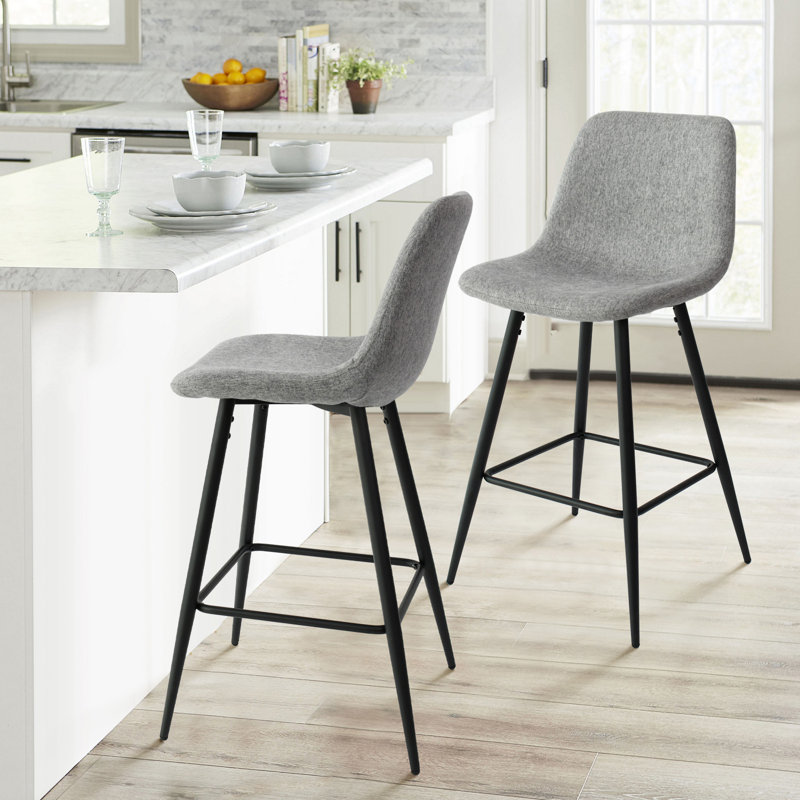 Seidman 26" Upholstered Low Back Counter Stool, Bingo Grey Performance Canvas