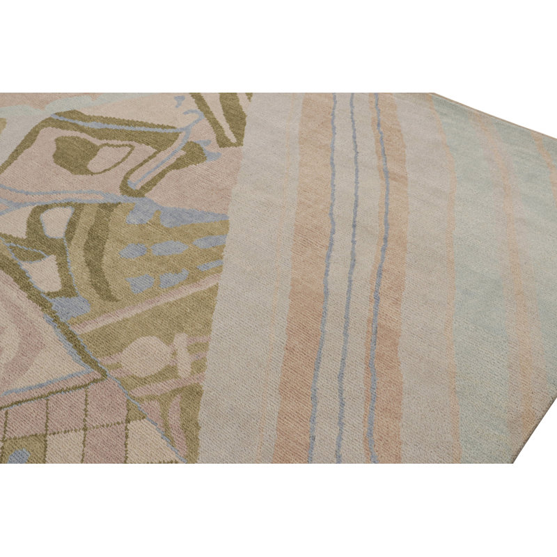 Art Deco Hand Knotted Wool Geometric Area Rug, Rectangle 10' x 14'