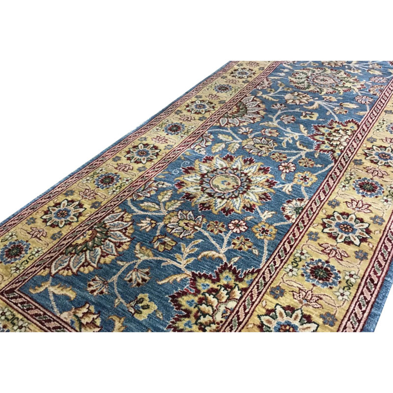 Hand-Knotted High-Quality Blue and Gold Runner