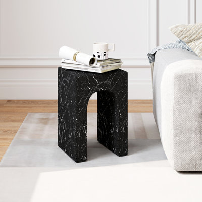 Modern 18" Hollow Arch Faux Marble Square Side Table With Engineered Cementitious Composites End Table For Living Room