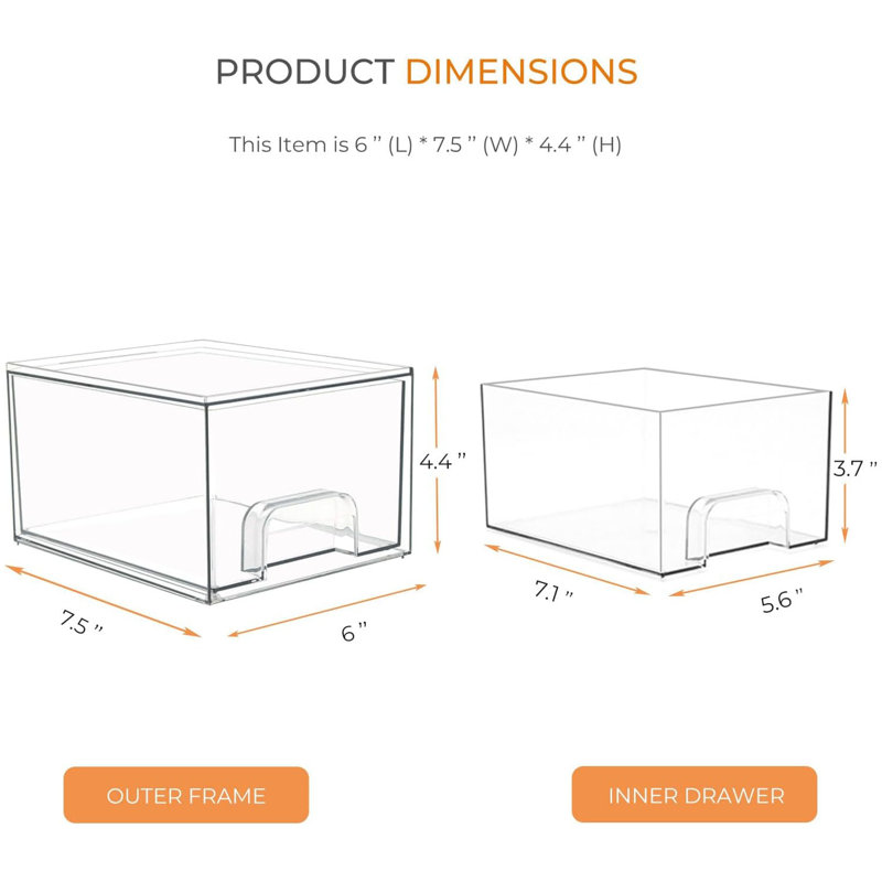 4 Pack Stackable Clear Laundry Storage Drawer Organizer Set with Labels