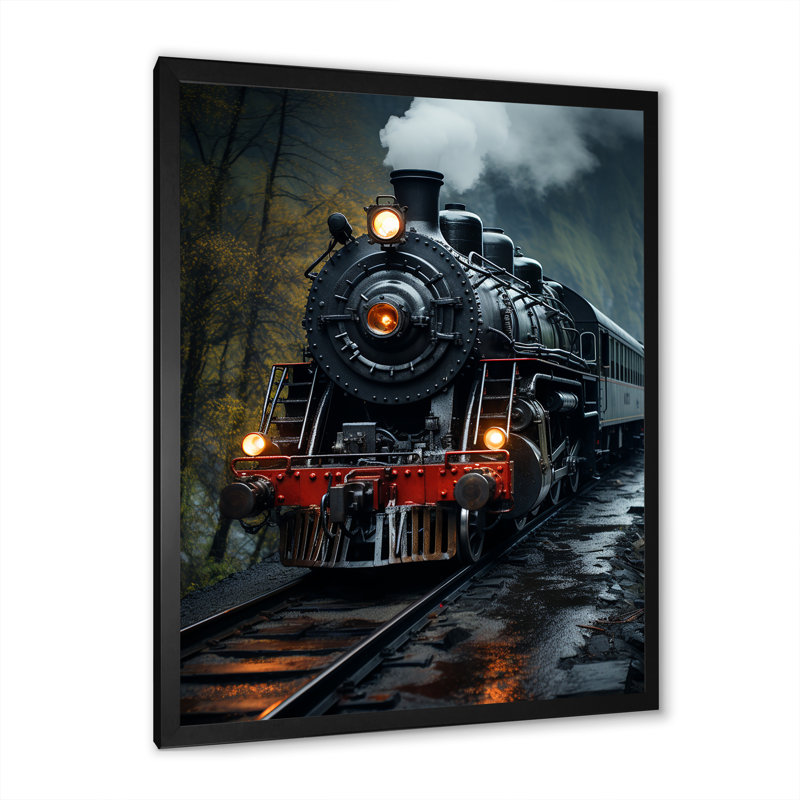 «The Massive Steam Locomotive Belches Smoke I», reproduction sur toile moderne, H 20 po x l 12 po x P 1 po, Cadre photo noir