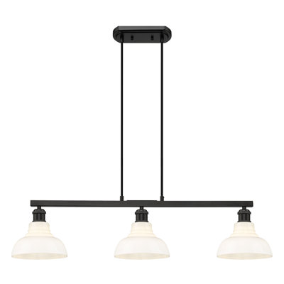 Bradney 3-Light Linear Pendant in Matte Black with Vintage Milk Glass