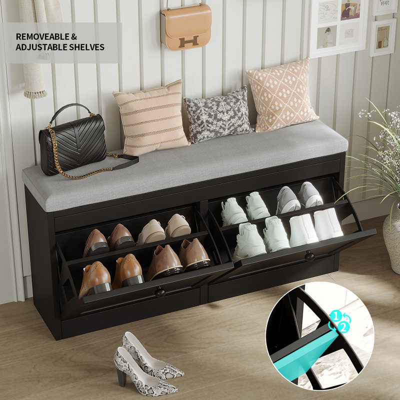 8 Pair Shoe Storage Bench, Black