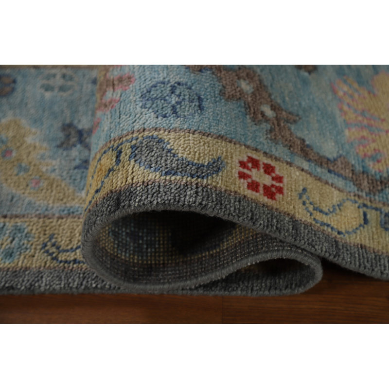 Tapis oriental gris à motif floral Oushak 9 x 12