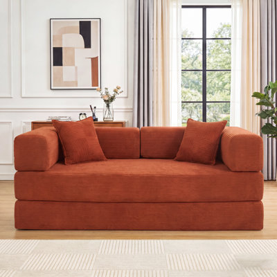 78 Inch Futon Sofa Bed, 4‑In‑1 Convertible Sofa Bed, Modular Corduroy Sleeper Sofa With Pillows,Comfy Lounge Loveseat For Living Room Bedroom