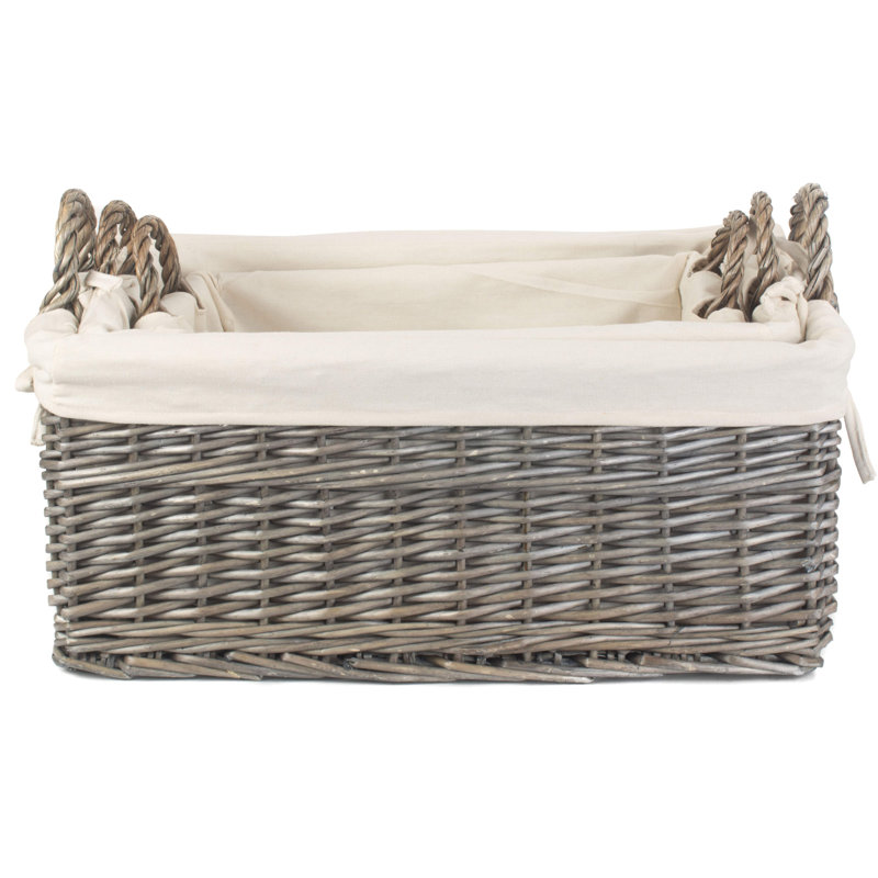 Shallow Lined Wicker 3 Piece Storage Basket Set