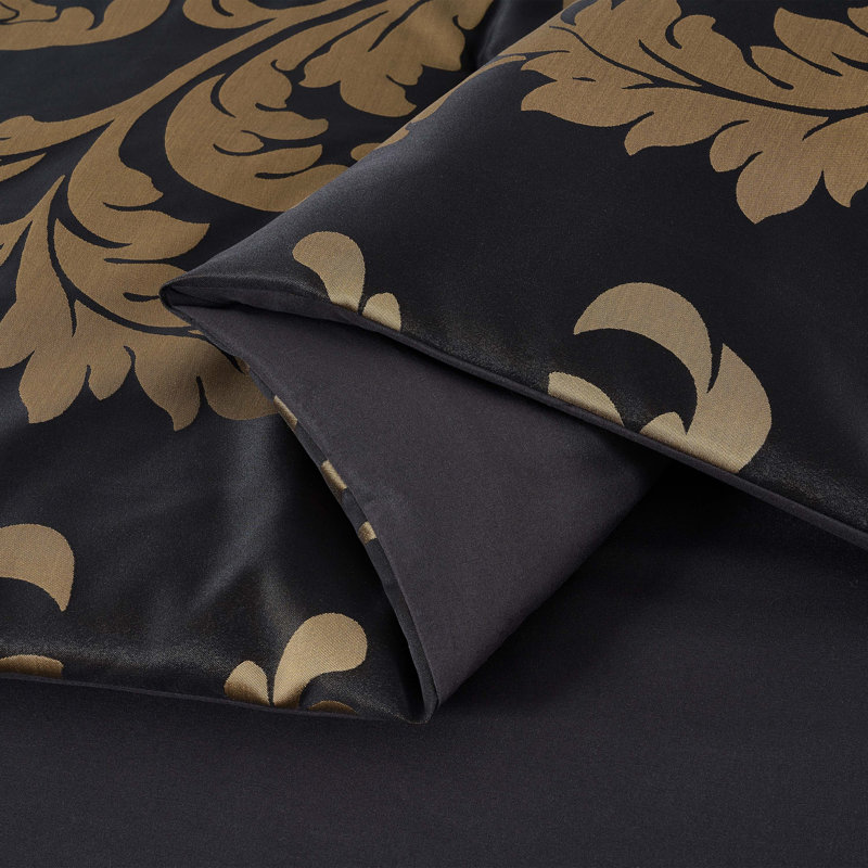Valor 7-Piece Bed in a Bag Jacquard Floral Comforter Set with Sheets, Black/Gold, Queen Comforter + 6 Additional Pieces
